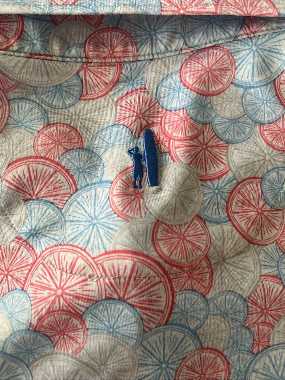 johnnie-O Polo Shirt in Red, Blue, Grey Citrus Print